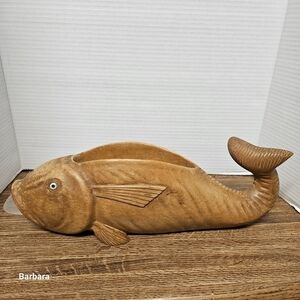 Vintage Hand-carved Wood Fish Bowl